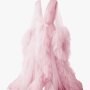 Pink Ruffled Tulle Gown Robe